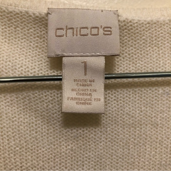 Chico's Women's Size 1 M/8 Cream/Gold Striped V- Neck Dolman Sleeve Muscle Tee - Picture 5 of 11